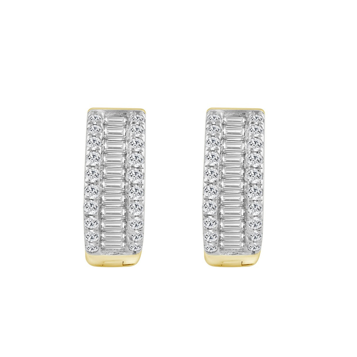 Classic 10K Yellow Gold  Round & Baguette Lab Grown Diamond ladies Hoop Earrings 1/2CT (Color F-G -Clarity VS1/VS2)