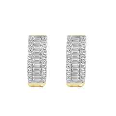 Classic 10K Yellow Gold  Round & Baguette Lab Grown Diamond ladies Hoop Earrings 1/2CT (Color F-G -Clarity VS1/VS2)