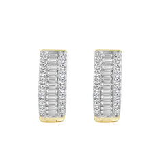 Classic 10K Yellow Gold  Round & Baguette Lab Grown Diamond ladies Hoop Earrings 1/2CT (Color F-G -Clarity VS1/VS2)
