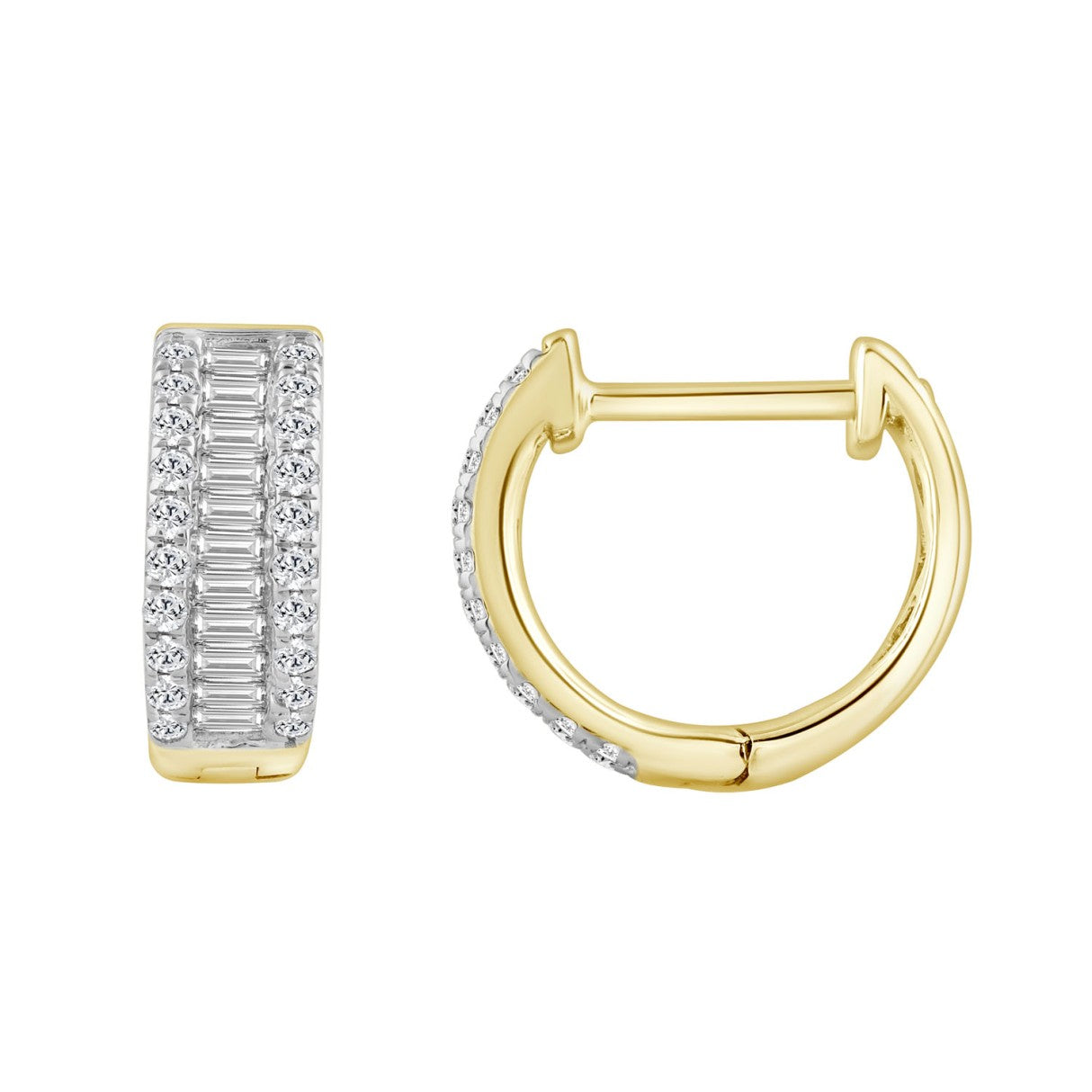 Classic 10K Yellow Gold  Round & Baguette Lab Grown Diamond ladies Hoop Earrings 1/2CT (Color F-G -Clarity VS1/VS2)