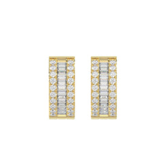 LADIES HOOP EARRINGS 3/8CT ROUND/BAGUETTE DIAMOND 14K YELLOW GOLD 