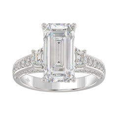 Luxury 14K White Gold Ladies Diamond Ring 4.00CT Round, Emerald &amp; Trapezoid Diamonds with 3.00CT Emerald  Center stone (Color F-G -Clarity VS1/VS2