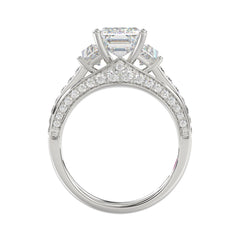 Luxury 14K White Gold Ladies Diamond Ring 4.00CT Round, Emerald &amp; Trapezoid Diamonds with 3.00CT Emerald  Center stone (Color F-G -Clarity VS1/VS2