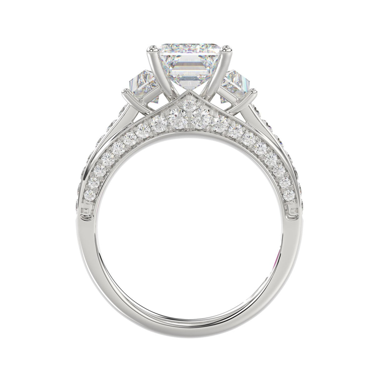 Luxury 14K White Gold Ladies Diamond Ring 4.00CT Round, Emerald &amp; Trapezoid Diamonds with 3.00CT Emerald  Center stone (Color F-G -Clarity VS1/VS2