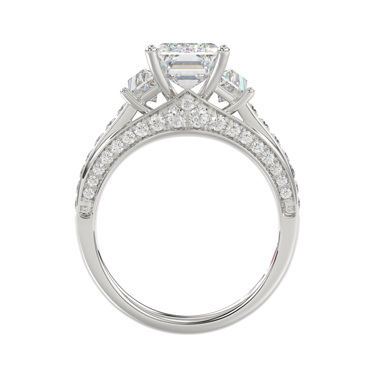 Luxury 14K White Gold Ladies Diamond Ring 4.00CT Round, Emerald & Baguette Diamonds with 3.00CT Emerald  Center stone (Color F-G -Clarity VS1/VS2)