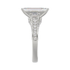 Luxury 14K White Gold Ladies Diamond Ring 4.00CT Round, Emerald &amp; Trapezoid Diamonds with 3.00CT Emerald  Center stone (Color F-G -Clarity VS1/VS2