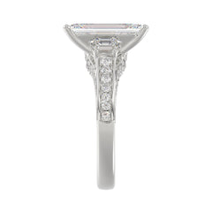 Luxury 14K White Gold Ladies Diamond Ring 4.00CT Round, Emerald & Baguette Diamonds with 3.00CT Emerald  Center stone (Color F-G -Clarity VS1/VS2)