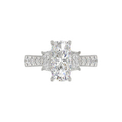 LADIES RING 3.33CT ROUND/CUSHION/BAGUETTE DIAMOND WHITE PLATINUM (CENTER STONE CUSHION DIAMOND 2CT)