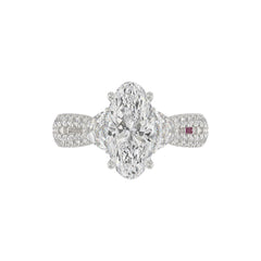 LADIES RING 3.00CT ROUND/OVAL/HALF MOON/BAGUETTE DIAMOND WHITE PLATINUM (CENTER STONE OVAL DIAMOND 2CT)