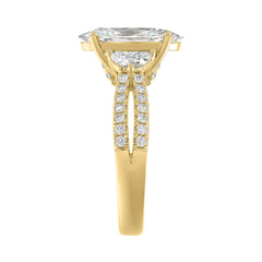 Ladies 14K Yellow Gold ladies Ring Featuring Round, Half-Moon & Baguette Diamonds 3.00CT  Oval  Center stone (Color F-G -Clarity VS1/VS2)