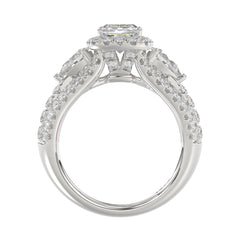 Ladies 14K White Gold 3 1/2CT Featuring Fashion Ring  with Round, Pear & Cushion Diamond 2.00CT Cushion  Center stone (Color F-G -Clarity VS1/VS2)