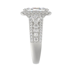 Ladies 14K White Gold 3 1/2CT Featuring Fashion Ring  with Round, Pear & Cushion Diamond 2.00CT Cushion  Center stone (Color F-G -Clarity VS1/VS2)