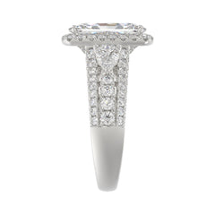 Ladies 14K White Gold 3 1/2CT Featuring Fashion Ring  with Round, Pear & Cushion Diamond 2.00CT Cushion  Center stone (Color F-G -Clarity VS1/VS2)