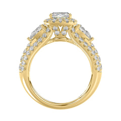 Ladies 14K Yellow Gold 3 1/2CT Featuring Fashion Ring  with Round, Pear & Cushion Diamond 2.00CT  Cushion  Center stone (Color F-G -Clarity VS1/VS2)
