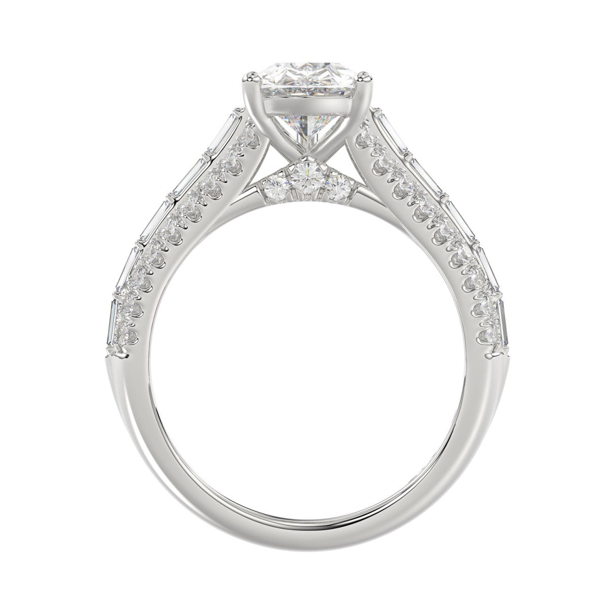 Luxury 14K White Gold Ladies Diamond Ring 2 3/4CT Round Pear & Baguette Diamonds with 2.00CT  Pear  Center stone (Color F-G -Clarity VS1/VS2)