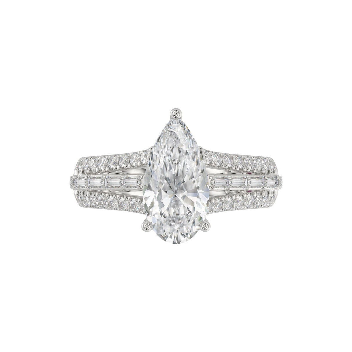 21K PLATINUM LADIES RING 2 3/4CT ROUND/PEAR/BAGUETTE DIAMOND (CENTER STONE PEAR DIAMOND 2CT)