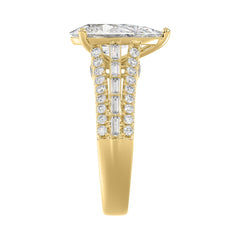 Luxury 14K Yellow Gold Ladies Diamond Ring 2 3/4CT Round Pear & Baguette Diamonds with 2.00CT  Pear  Center stone (Color F-G -Clarity VS1/VS2)