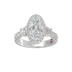 LADIES RING 3.25CT ROUND/OVAL/TRAPEZOID/BAGUETTE DIAMOND WHITE PLATINUM (CENTER STONE OVAL DIAMOND 2CT)