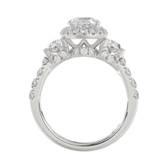 14K White Gold Halo Engagement Ring with Side Stones, 3 1/4CT Round, Baguette,Trapezoid Diamond & 2.00CT Oval Center stone (Color F-G -Clarity VS1/VS2