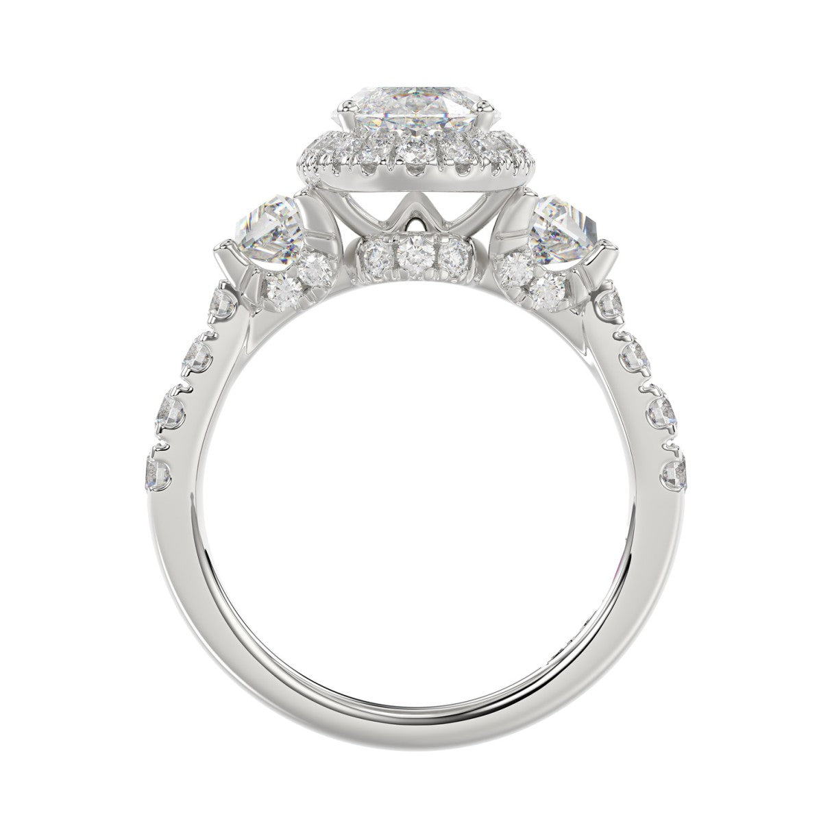14K White Gold Halo Engagement Ring with Side Stones, 3 1/4CT Round, Baguette,Trapezoid Diamond & 2.00CT Oval Center stone (Color F-G -Clarity VS1/VS2