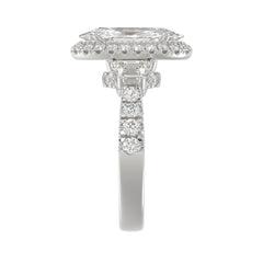 14K White Gold Halo Engagement Ring with Side Stones, 3 1/4CT Round, Baguette,Trapezoid Diamond & 2.00CT Oval Center stone (Color F-G -Clarity VS1/VS2