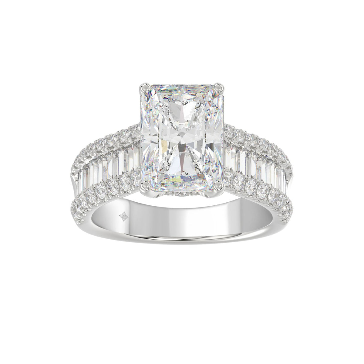 14K WHITE GOD 1 1/4CT ROUND/BAGUETTE/RADIANT DIAMOND SEMI MOUNT LADIES RING (CENTER STONE RADIANT DIAMOND 4.00CT)