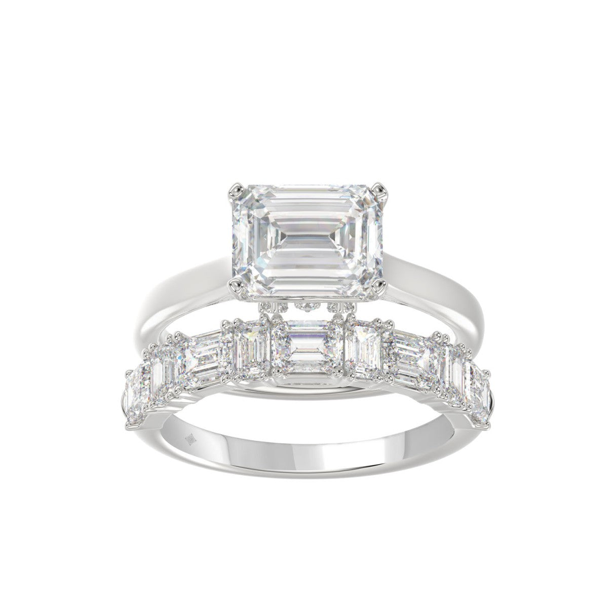 LADIES BRIDAL SET 3 1/2CT ROUND/EMERALD DIAMOND 14K WHITE GOLD (CENTER STONE EMERALD DIAMOND 2.00CT)