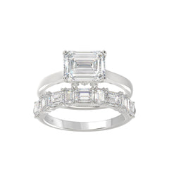 LADIES BRIDAL SET 3 1/2CT ROUND/EMERALD DIAMOND 14K WHITE GOLD (CENTER STONE EMERALD DIAMOND 2.00CT)