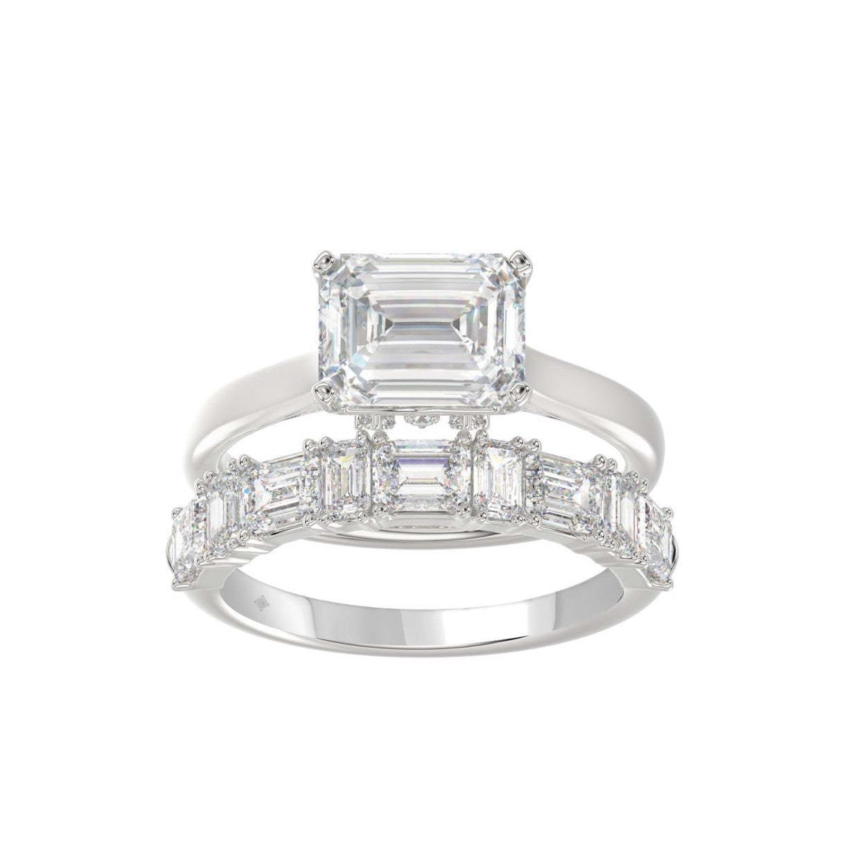 LADIES BRIDAL SET 3 1/2CT ROUND/EMERALD DIAMOND 14K WHITE GOLD (CENTER STONE EMERALD DIAMOND 2.00CT)