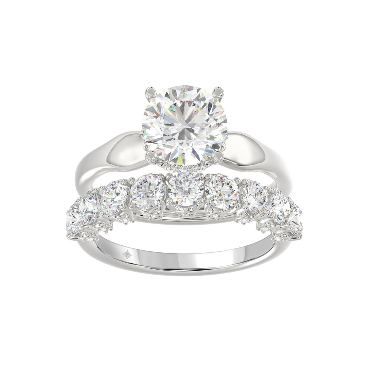 LADIES BRIDAL SET 3 5/8CT ROUND DIAMOND 14K WHITE GOLD (CENTER STONE ROUND DIAMOND 2.00CT)