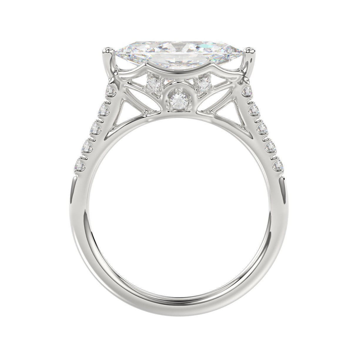 14K WHITE GOLD 3 1/2CT ROUND/MARQUISE DIAMOND LADIES BRIDAL SET (CENTER STONE MARQUISE DIAMOND 2.00CT)