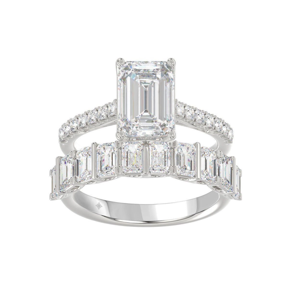 14K WHITE GOLD 5.00CT ROUND/EMERALD DIAMOND LADIES BRIDAL SET (CENTER STONE EMERALD DIAMOND 3.00CT)