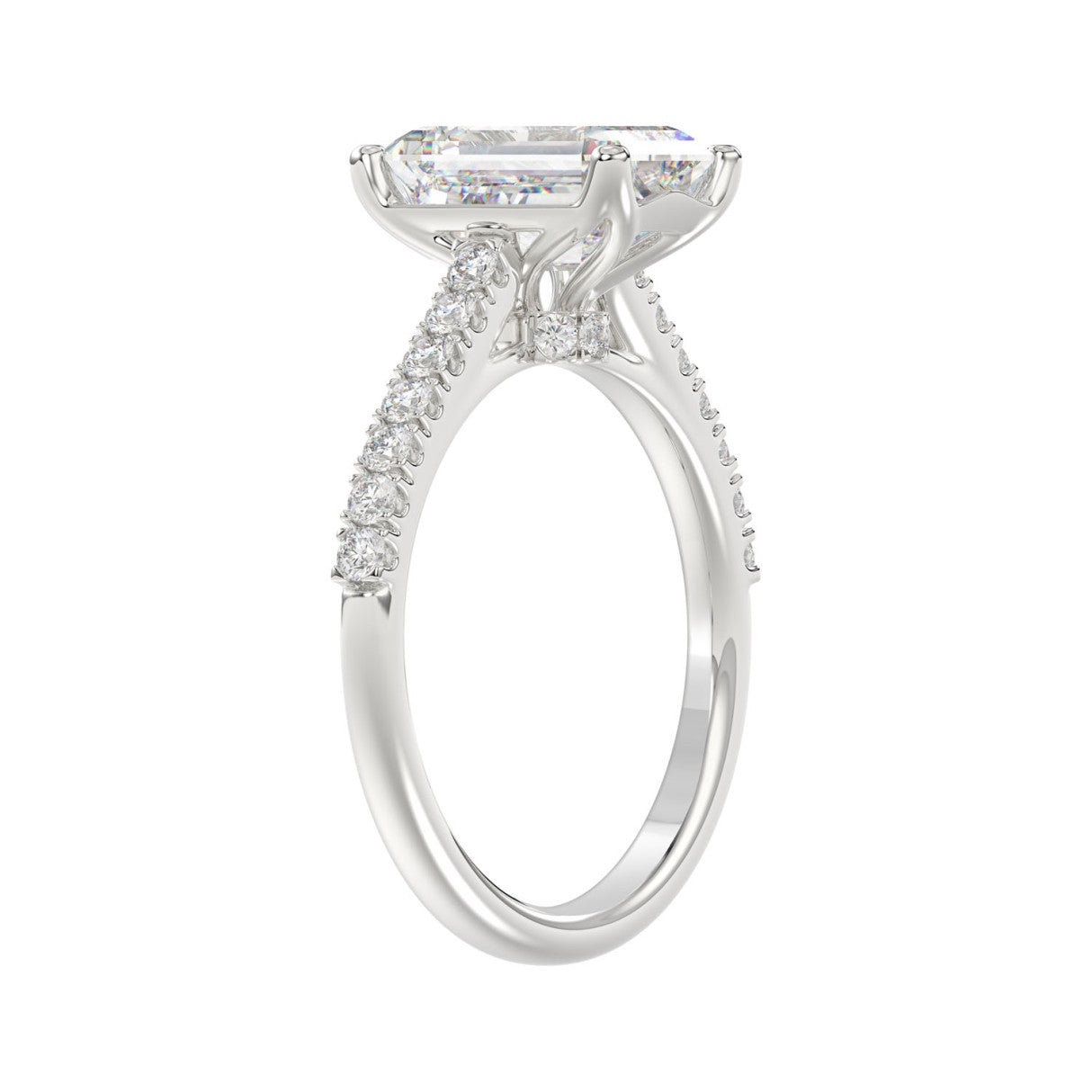 14K WHITE GOLD 5.00CT ROUND/EMERALD DIAMOND LADIES BRIDAL SET (CENTER STONE EMERALD DIAMOND 3.00CT)