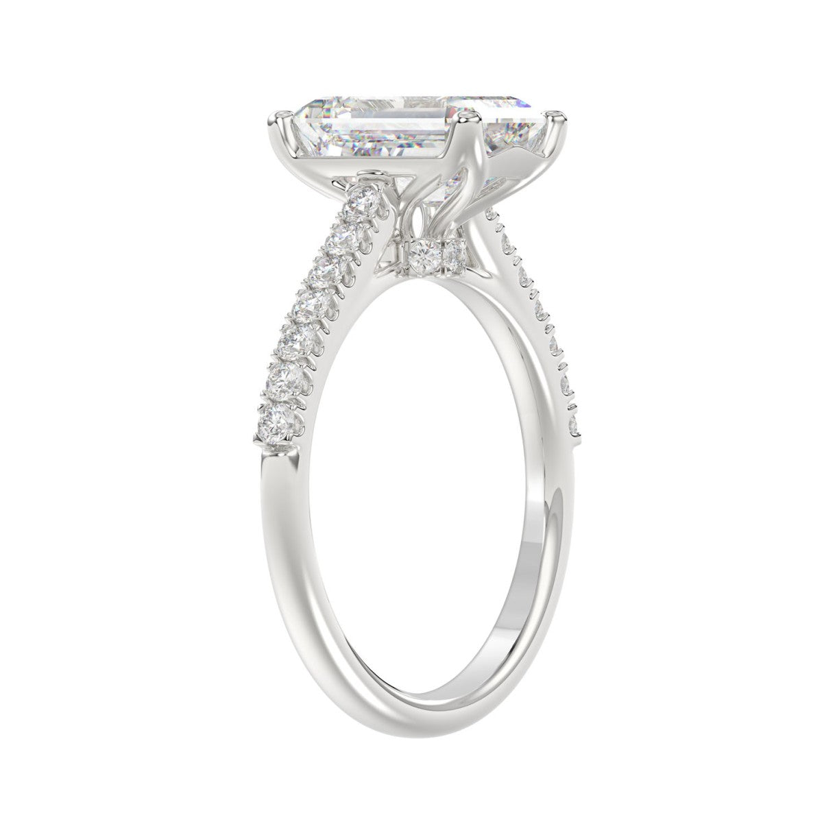 14K WHITE GOLD 5.00CT ROUND/EMERALD DIAMOND LADIES BRIDAL SET (CENTER STONE EMERALD DIAMOND 3.00CT)