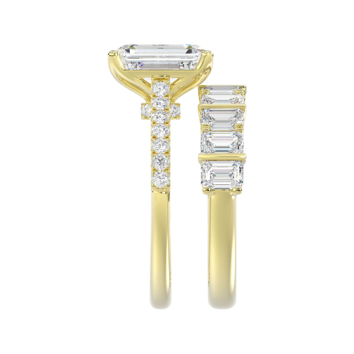 14K YELLOW GOLD 5.00CT ROUND/EMERALD DIAMOND LADIES BRIDAL SET (CENTER STONE EMERALD DIAMOND 3.00CT)