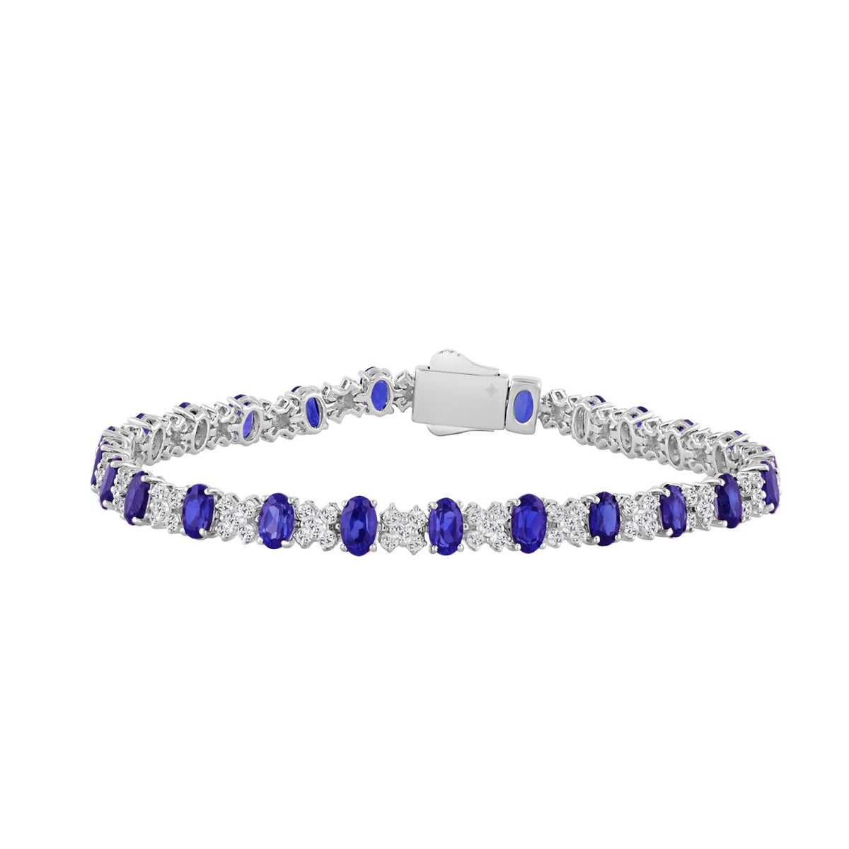 14K WHITE GOLD 10 3/8CT ROUND/TANZANITE OVAL DIAMOND LADIES BRACELET 