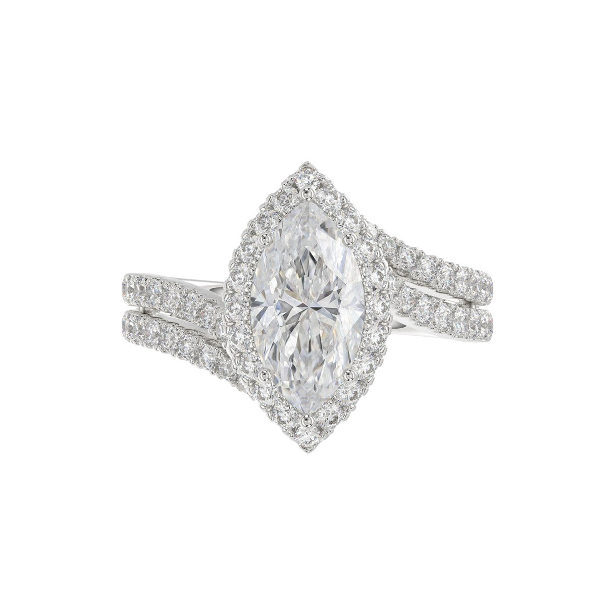 14K WHITE GOLD 2 3/4CT ROUND/MARQUISE DIAMOND LADIES RING (CENTER STONE MARQUISE DIAMOND 2CT)