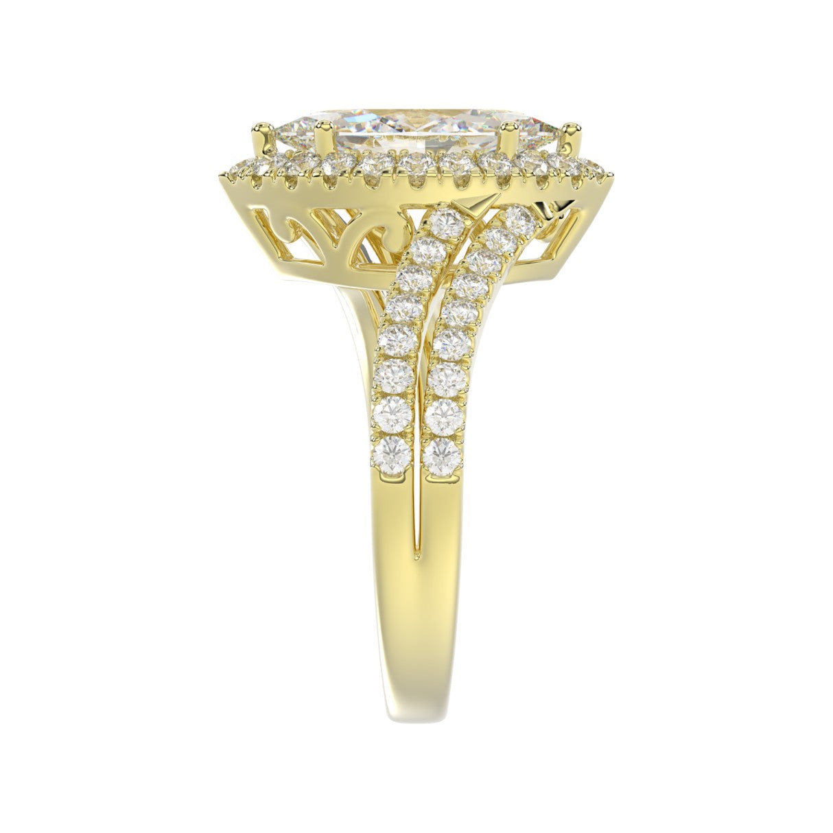 14K YELLOW GOLD 2 3/4CT ROUND/MARQUISE DIAMOND LADIES RING (CENTER STONE MARQUISE DIAMOND 2CT)