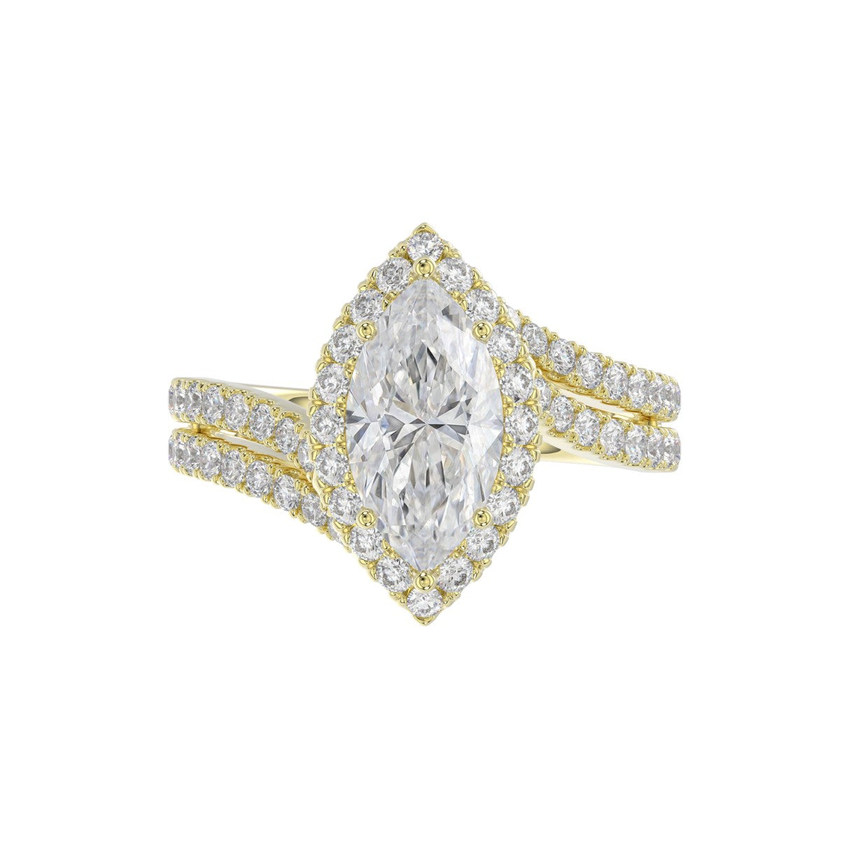 14K YELLOW GOLD 2 3/4CT ROUND/MARQUISE DIAMOND LADIES RING (CENTER STONE MARQUISE DIAMOND 2CT)