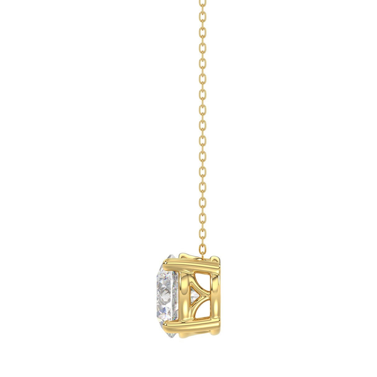 LADIES SOLITAIRE PENDANT WITH UNDER-PASS CHAIN 1 1/2CT ROUND DIAMOND 14K YELLOW GOLD 