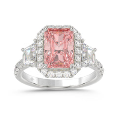14K WHITE GOLD 4 1/4CT ROUND/RADIANT/TRAPEZOID DIAMOND LADIES RING (CENTER STONE PINK RADIANT DIAMOND 3.00CT)