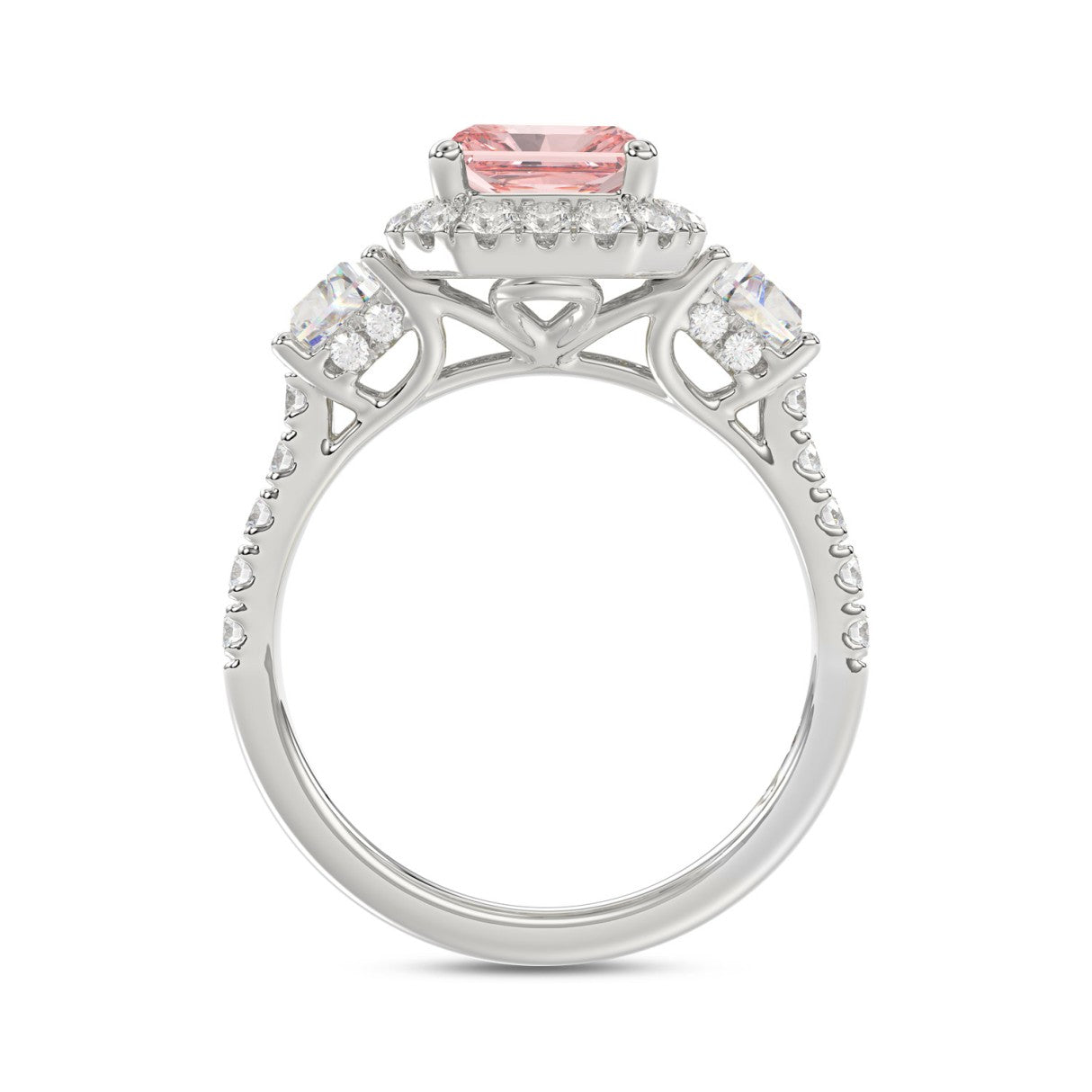 14K WHITE GOLD 4 1/4CT ROUND/RADIANT/TRAPEZOID DIAMOND LADIES RING (CENTER STONE PINK RADIANT DIAMOND 3.00CT)