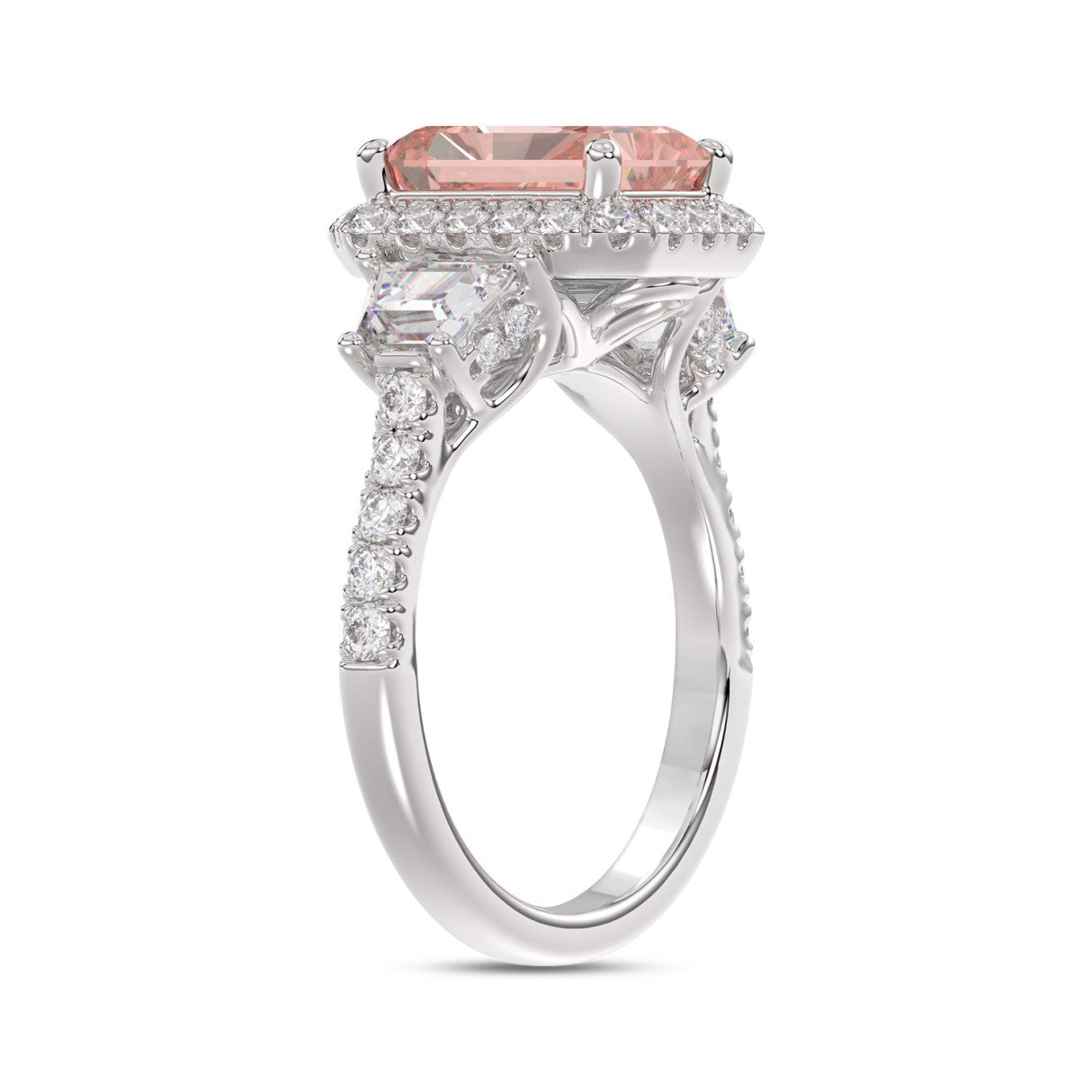 14K WHITE GOLD 4 1/4CT ROUND/RADIANT/TRAPEZOID DIAMOND LADIES RING (CENTER STONE PINK RADIANT DIAMOND 3.00CT)