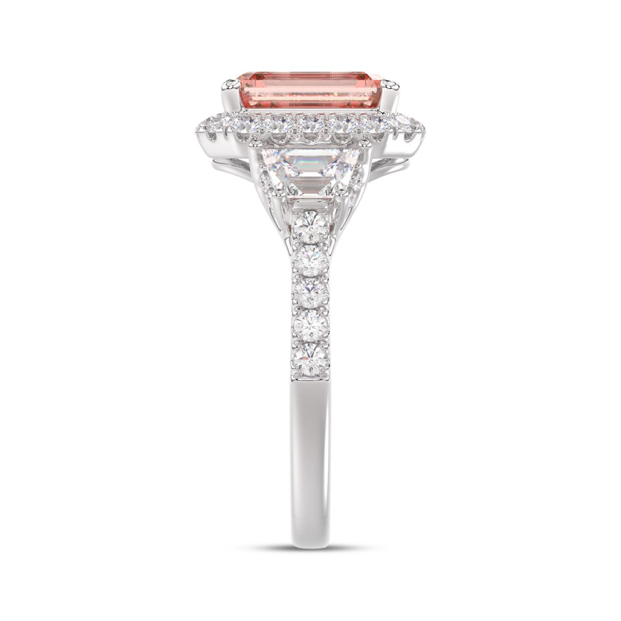 14K WHITE GOLD 4 1/4CT ROUND/RADIANT/TRAPEZOID DIAMOND LADIES RING (CENTER STONE PINK RADIANT DIAMOND 3.00CT)