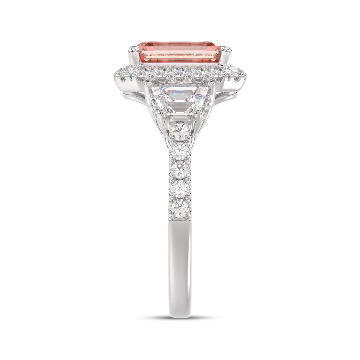 14K WHITE GOLD 4 1/4CT ROUND/RADIANT/TRAPEZOID DIAMOND LADIES RING (CENTER STONE PINK RADIANT DIAMOND 3.00CT)