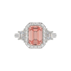 14K WHITE GOLD 4 1/4CT ROUND/RADIANT/TRAPEZOID DIAMOND LADIES RING (CENTER STONE PINK RADIANT DIAMOND 3.00CT)