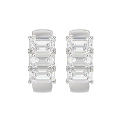 14K WHITE GOLD 3.00CT EMERALD DIAMOND LADIES HOOPS EARRINGS