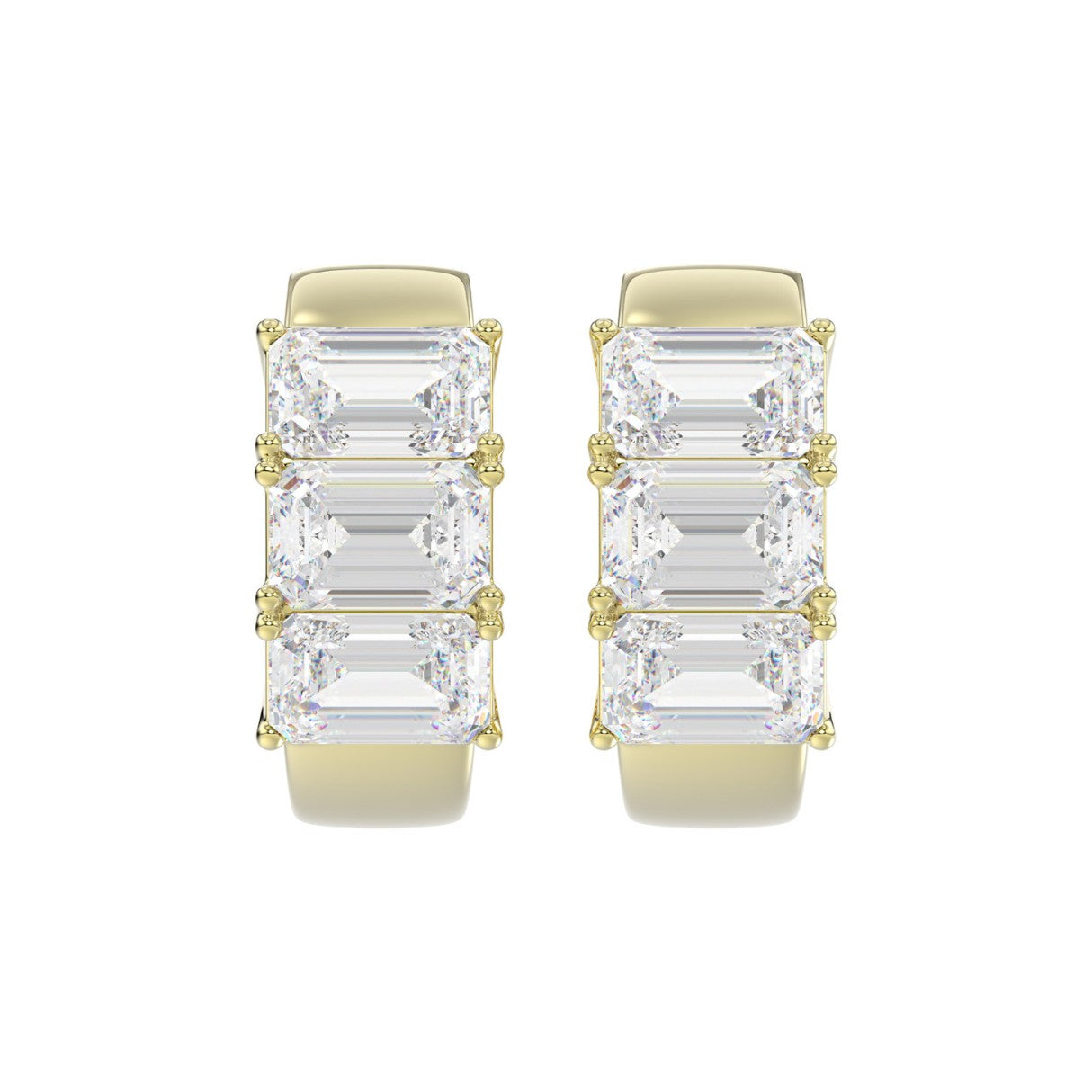 14K YELLOW GOLD 3.00CT EMERALD DIAMOND HOOPS EARRING