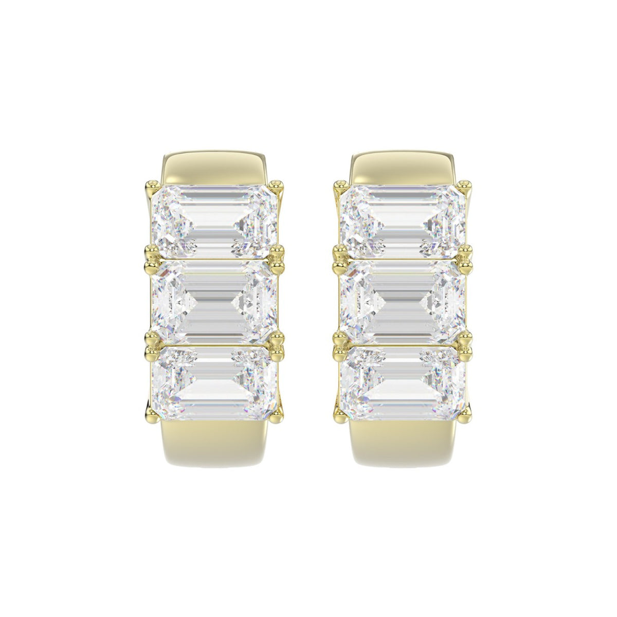 14K YELLOW GOLD 3.00CT EMERALD DIAMOND HOOPS EARRING