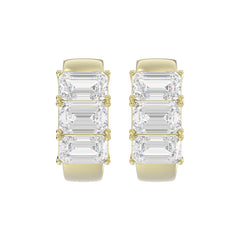 14K YELLOW GOLD 3.00CT EMERALD DIAMOND HOOPS EARRING